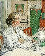 Carl Larsson min aldsta dotter- suzanne med mjolk och bok painting